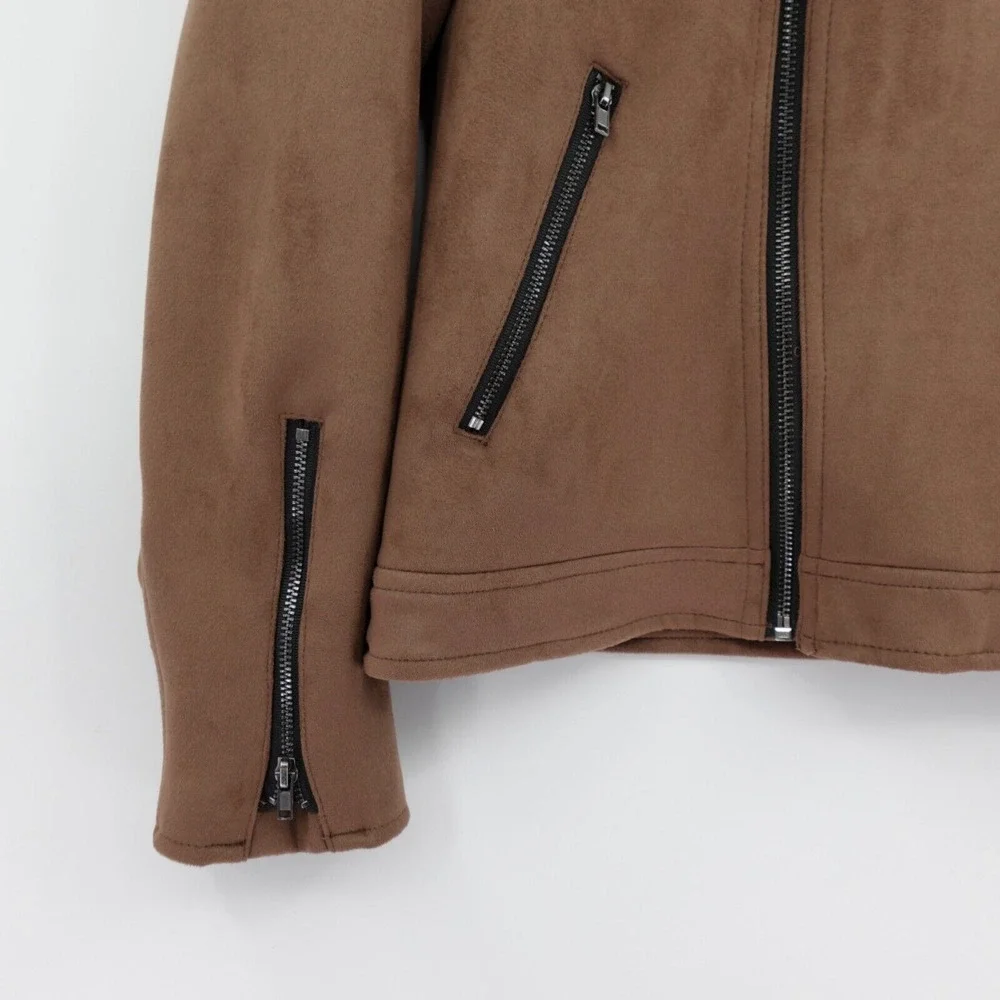 Girls Biker Jacket Medium 11‎ yrs Brown Vegan Suede Motorcycle Retro 80s